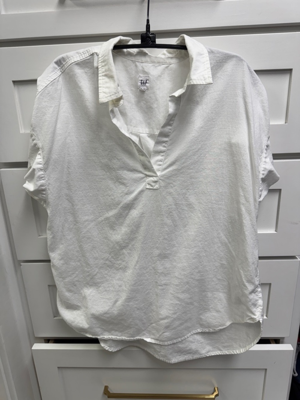 GAP White Short-Sleeve Collared V-Placket Blouse